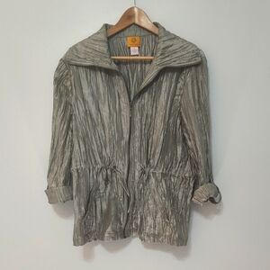 Ruby Rd. Utility Jacket Size 12 Crushed Metallic Silver Spring Fall Casual